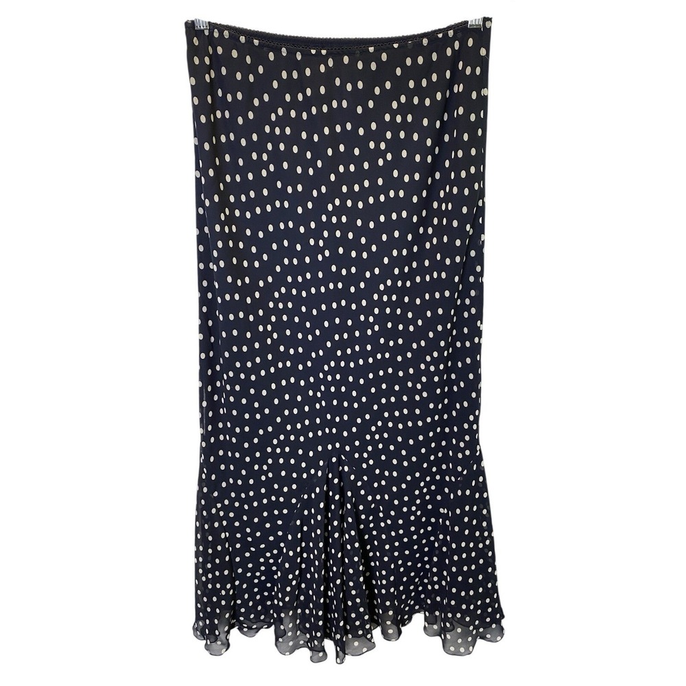 Chadwick's Polka Dot Chiffon Mermaid Maxi Skirt Womens 12 Tall Y2K Rockabilly